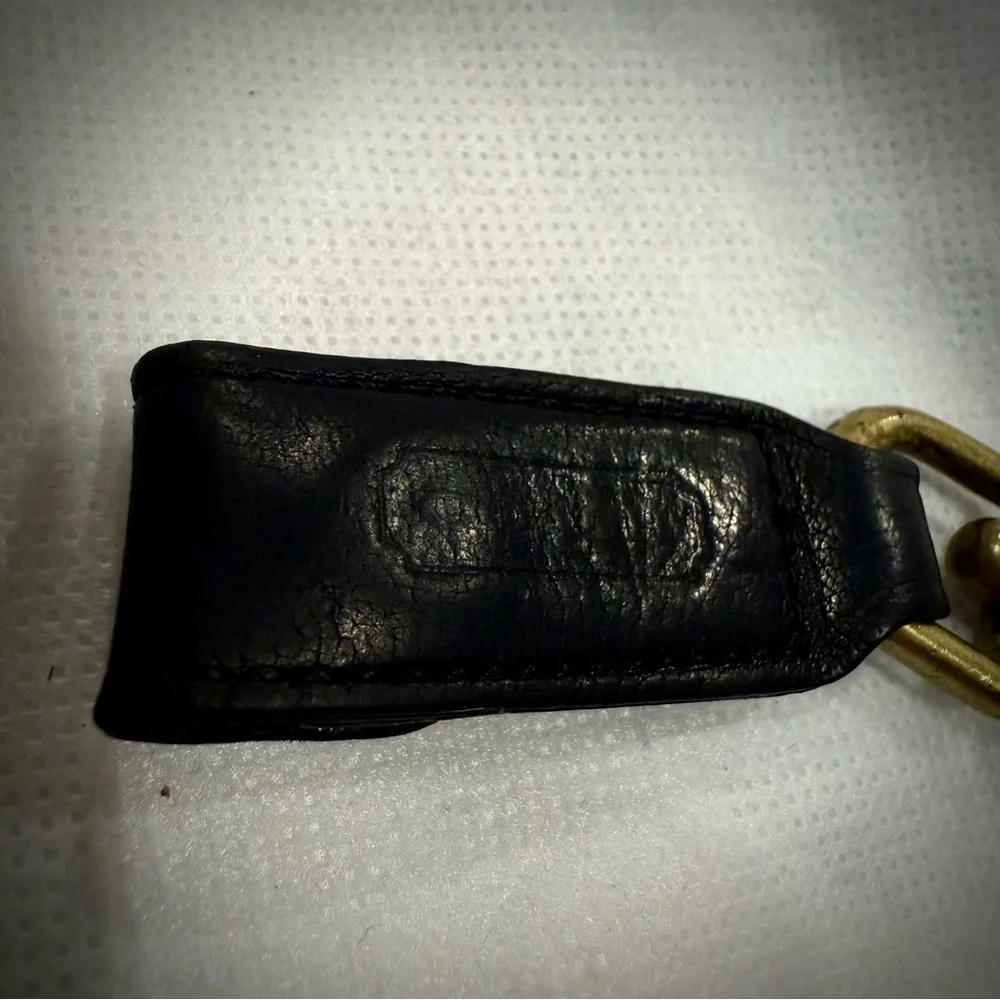Coach Vintage Black leather Brass Trigger Snap Keychain